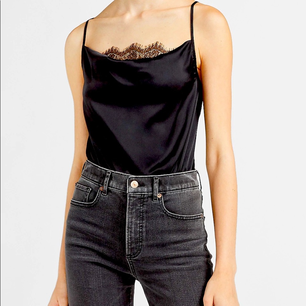 Express Cowl Neck Lace Thong Bodysuit